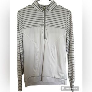 Tommy Armour Dri-Logic Women’s Golf Shirt Medium Gray White Striped Quarter Zip